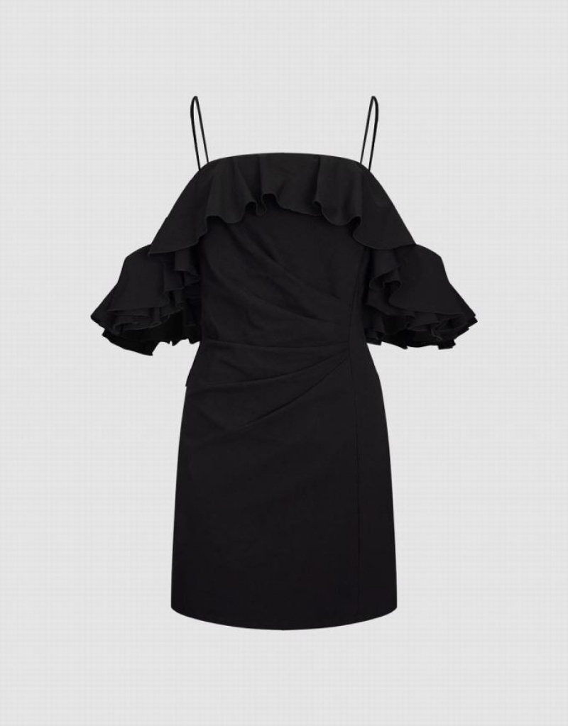 Urban Revivo Ruffle Off-Shoulder スキニー ワンピース レディース 黒 | 360451-IEW