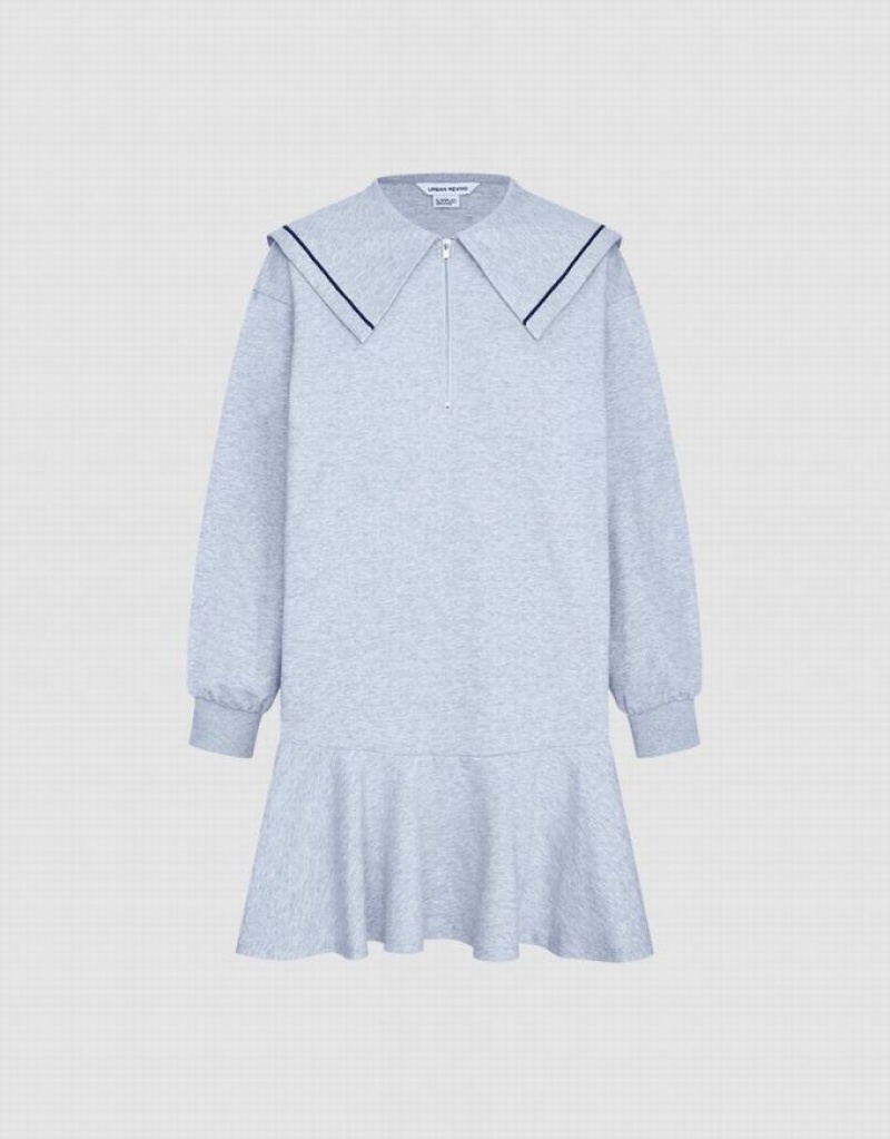 Urban Revivo Ruffled Cotton 短いドレス レディース ライトグレー | 146970-YEF