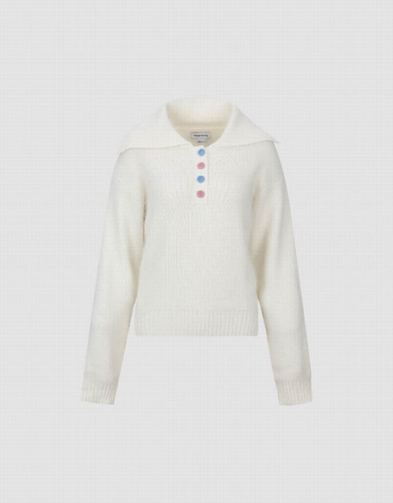 Urban Revivo Sailor Collar Neck ニット カーディガン レディース 白 | 301482-RIN