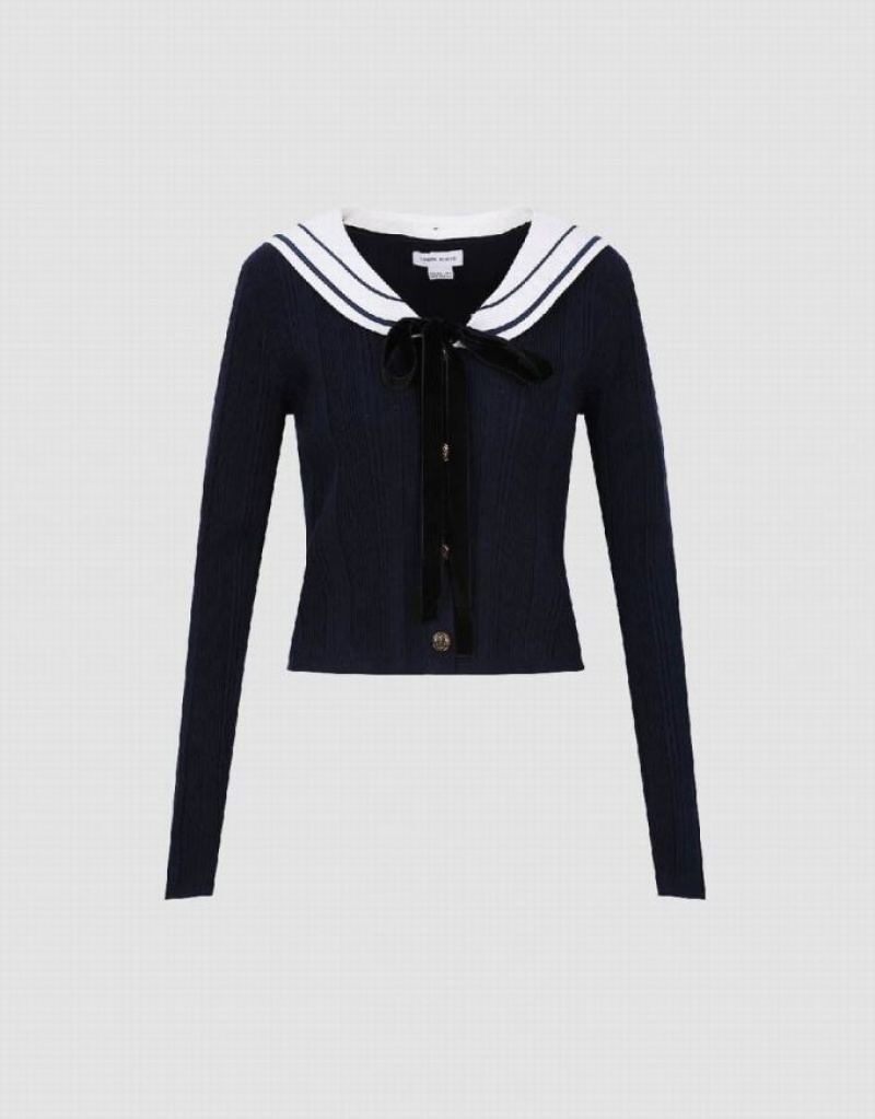 Urban Revivo Sailor Collar Neck ニット カーディガン レディース 青 | 382609-XAP