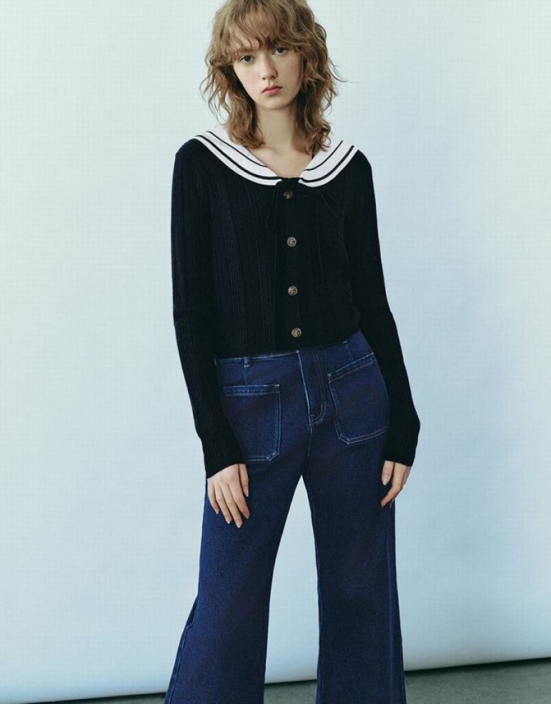 Urban Revivo Sailor Collar Neck ニット カーディガン レディース 青 | 382609-XAP