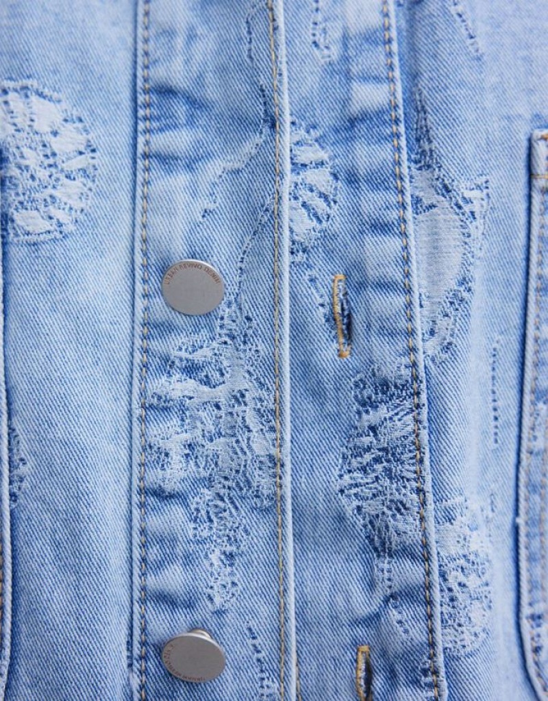 Urban Revivo Seashell Patched Pocket Denim シャツ レディース 青 | 389064-WLO