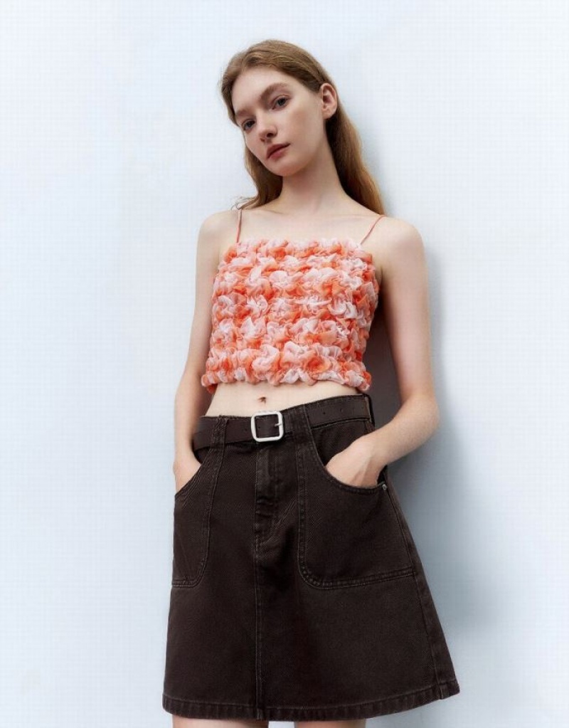 Urban Revivo Shirred Cropped Cami Top ブラウス レディース オレンジ | 517480-MDP