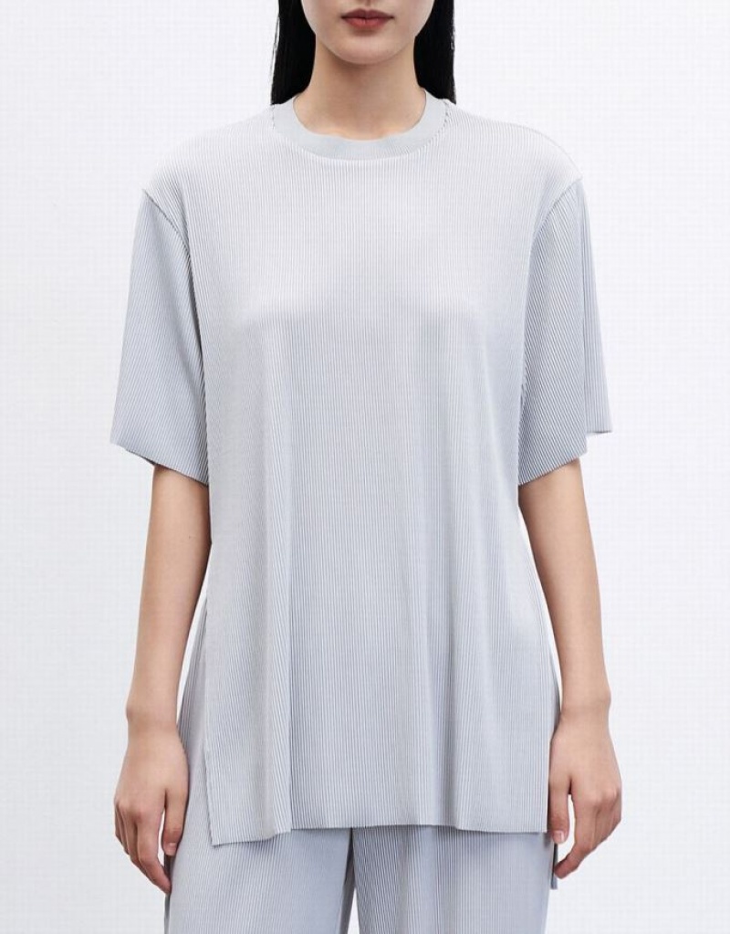 Urban Revivo Slit Hem Textured Tシャツ レディース ライトグレー | 765841-VFC