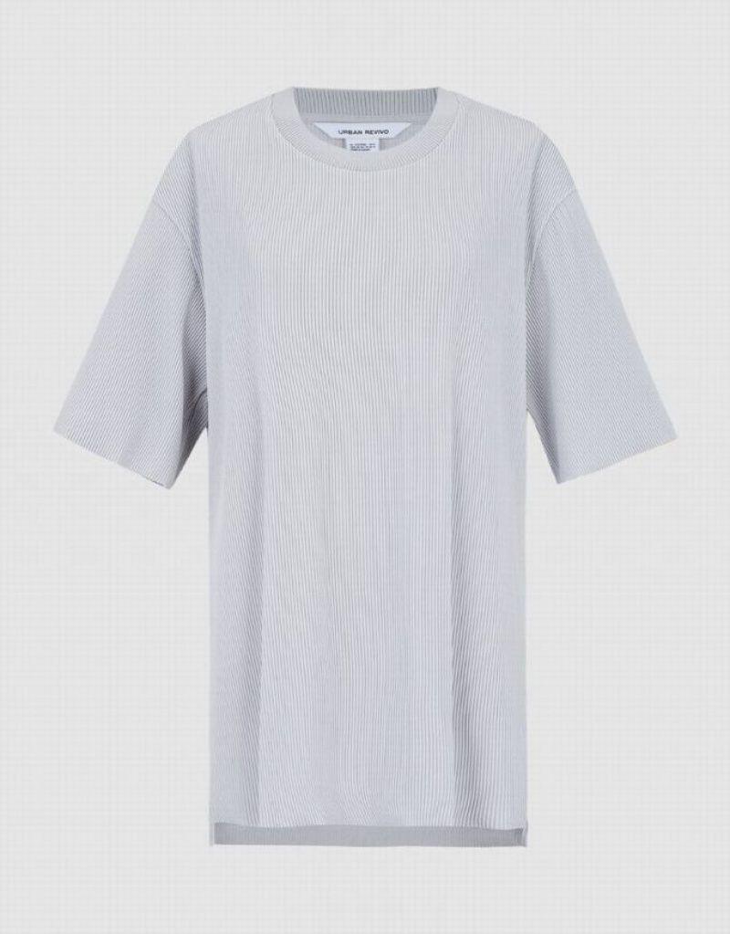 Urban Revivo Slit Hem Textured Tシャツ レディース ライトグレー | 765841-VFC