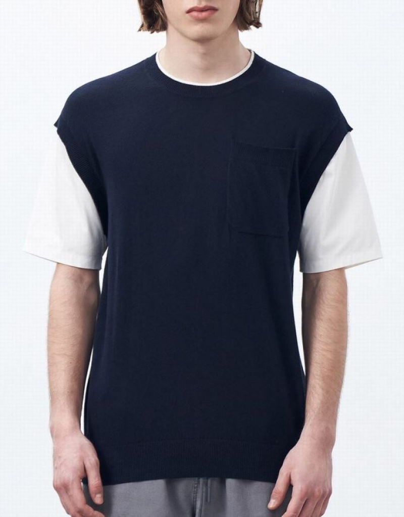 Urban Revivo Spliced ニット Tee カーディガン メンズ 青 | 825091-UDR