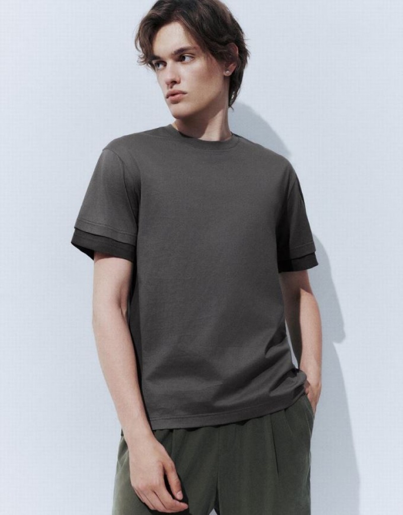 Urban Revivo Standard Sleeve Crew Neck Tシャツ メンズ グレー | 962745-RSP