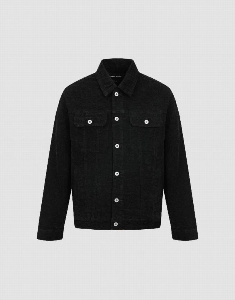 Urban Revivo Textured Button Up デニムジャケット メンズ 黒 | 853074-BOJ