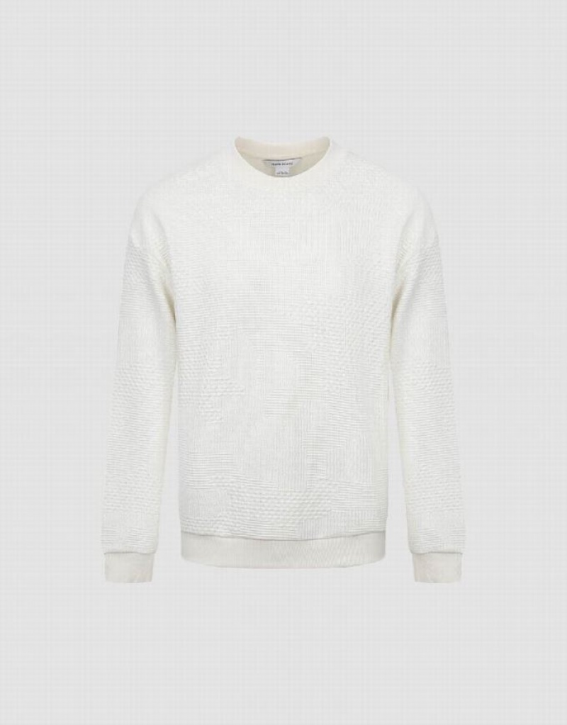 Urban Revivo Textured Crew Neck スウェットシャツ メンズ 白 | 760843-MTC