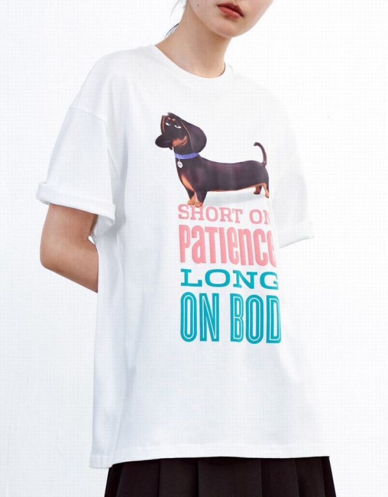 Urban Revivo The Secret Life Of Pets Oversized Tシャツ レディース 白 | 028763-ASN