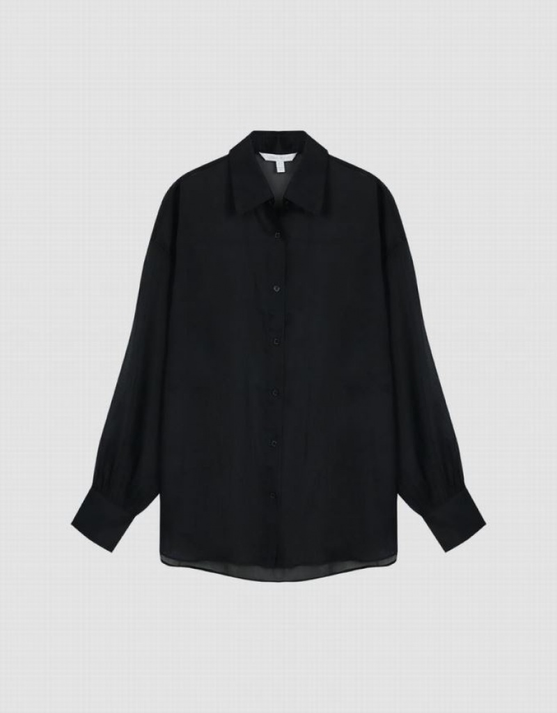 Urban Revivo Thin Button Up Loose シャツ レディース 黒 | 972460-TSJ