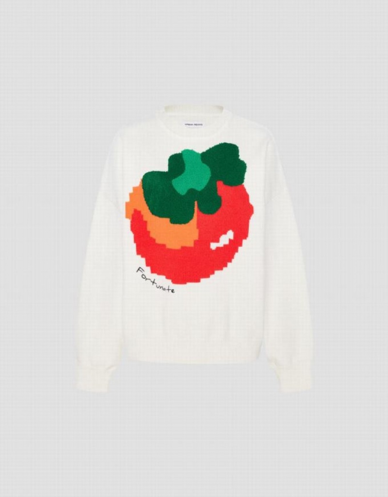 Urban Revivo Tomato Print Knit カーディガン レディース 白 | 360754-ATQ