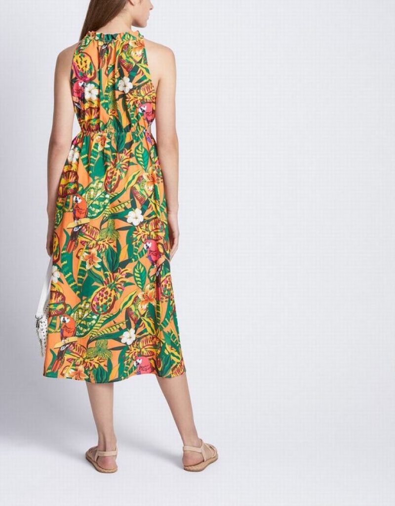 Urban Revivo Tropical Print Cut Out ノースリーブ Midi Sun ミディドレス レディース 黄色 | 918364-JNO