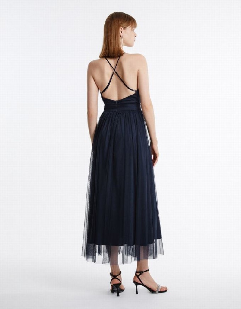 Urban Revivo Tulle Maxi マキシドレス レディース 青 | 476018-ESL