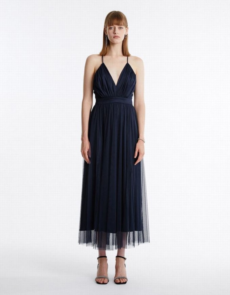 Urban Revivo Tulle Maxi マキシドレス レディース 青 | 476018-ESL