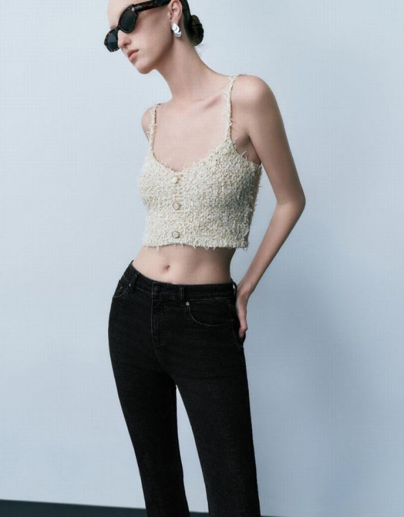 Urban Revivo Tweed Cami Top カーディガン レディース ベージュ | 496531-ZNA