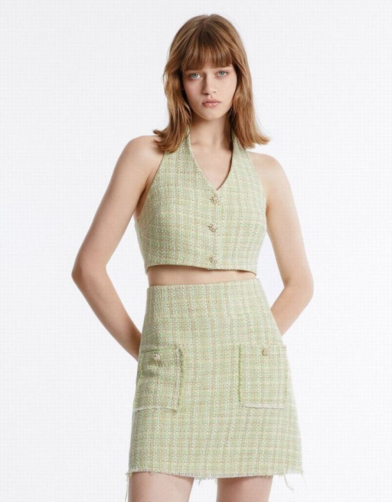 Urban Revivo Tweed Halter タンクトップ レディース Mint | 173265-ANR