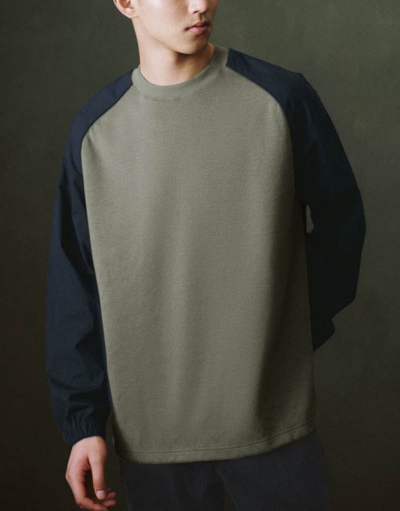 Urban Revivo Two Toned Crew Neck ニット Tシャツ メンズ 緑 | 230495-UHS