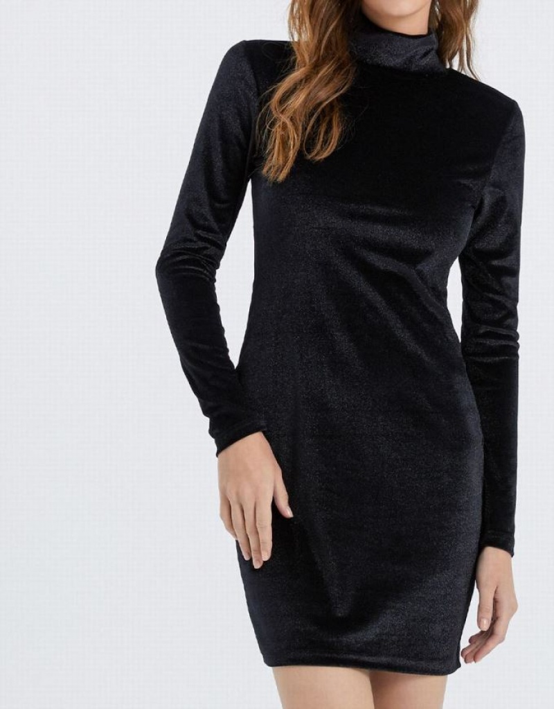 Urban Revivo Velvet Turtle Neck Bodycon カジュアルドレス レディース 黒 | 158093-XNA