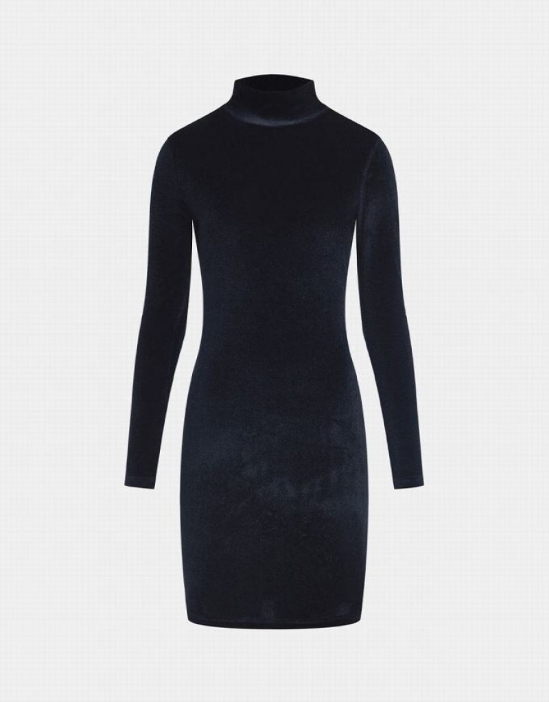 Urban Revivo Velvet Turtle Neck Bodycon カジュアルドレス レディース 黒 | 158093-XNA