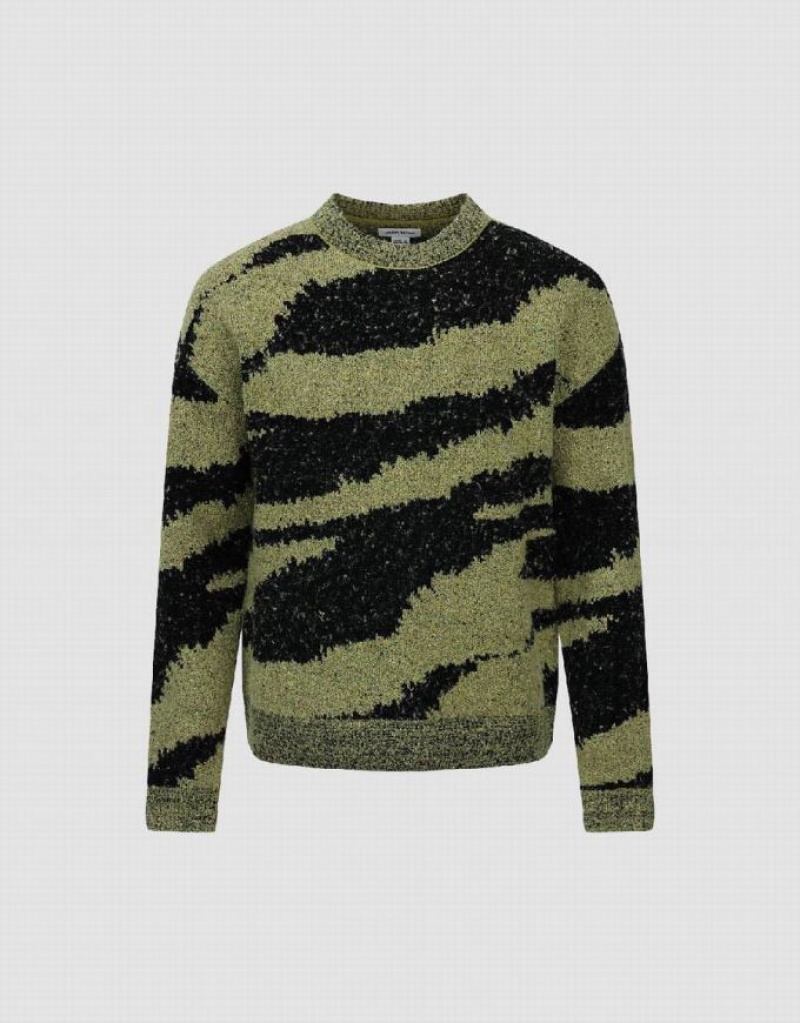 Urban Revivo Zebra Printed Crew Neck ニット カーディガン メンズ 緑 | 215864-XDE