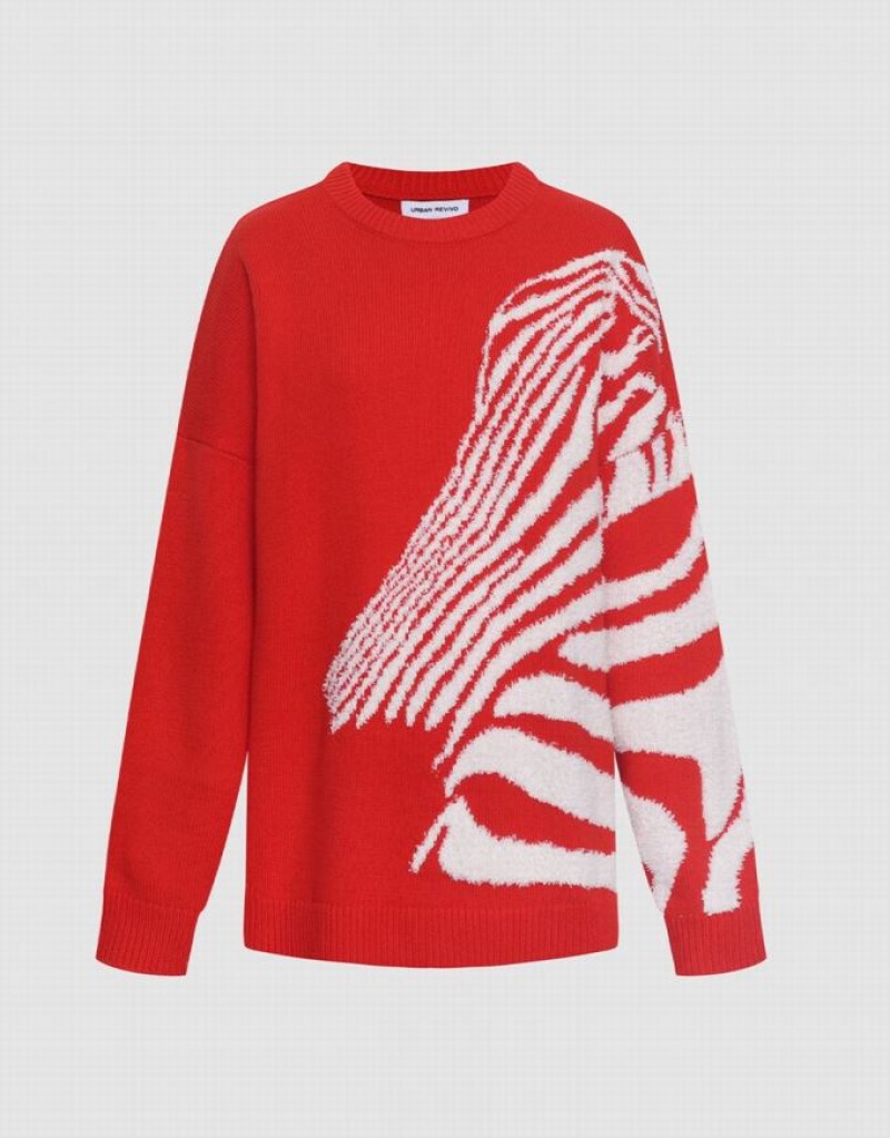 Urban Revivo Zebra ストライプ Crew Neck セーター レディース 赤 | 028345-TIB