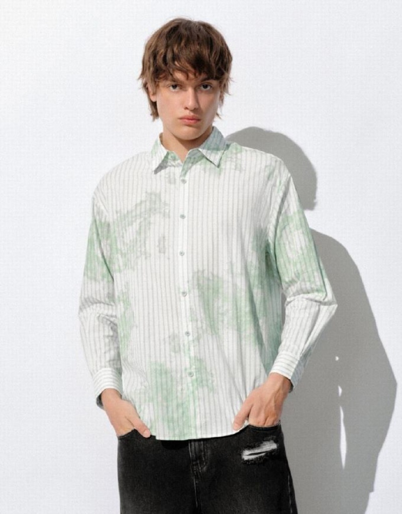 Urban Revivo ストライプ Button Up Loose シャツ メンズ カラー | 695024-XLQ