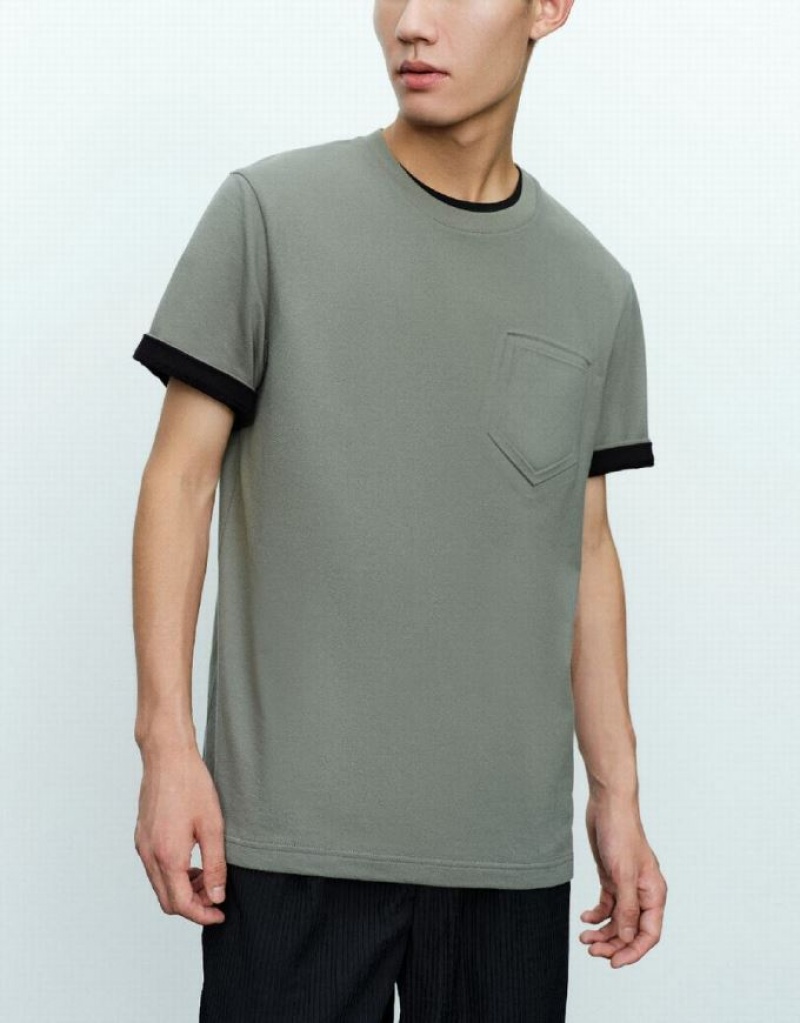 Urban Revivo 真っ直ぐ Crew Neck Tシャツ メンズ 緑 | 816543-NBI