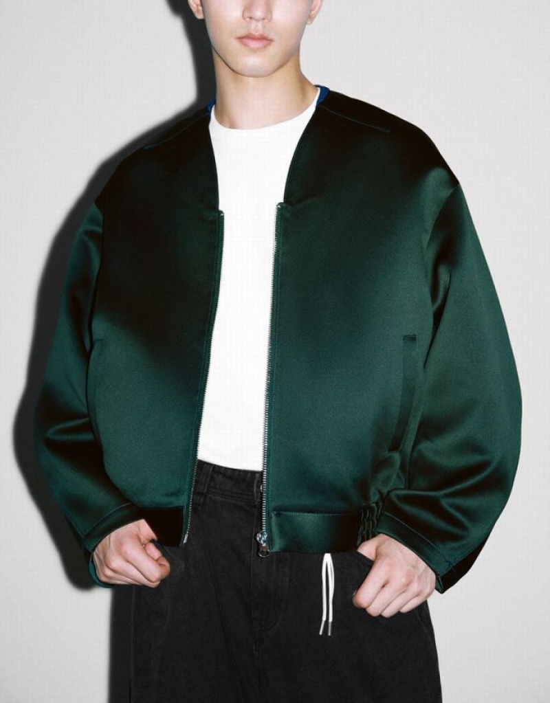 Urban Revivo ジッパー Front Oversized ジャケット メンズ 緑 | 451627-CYW