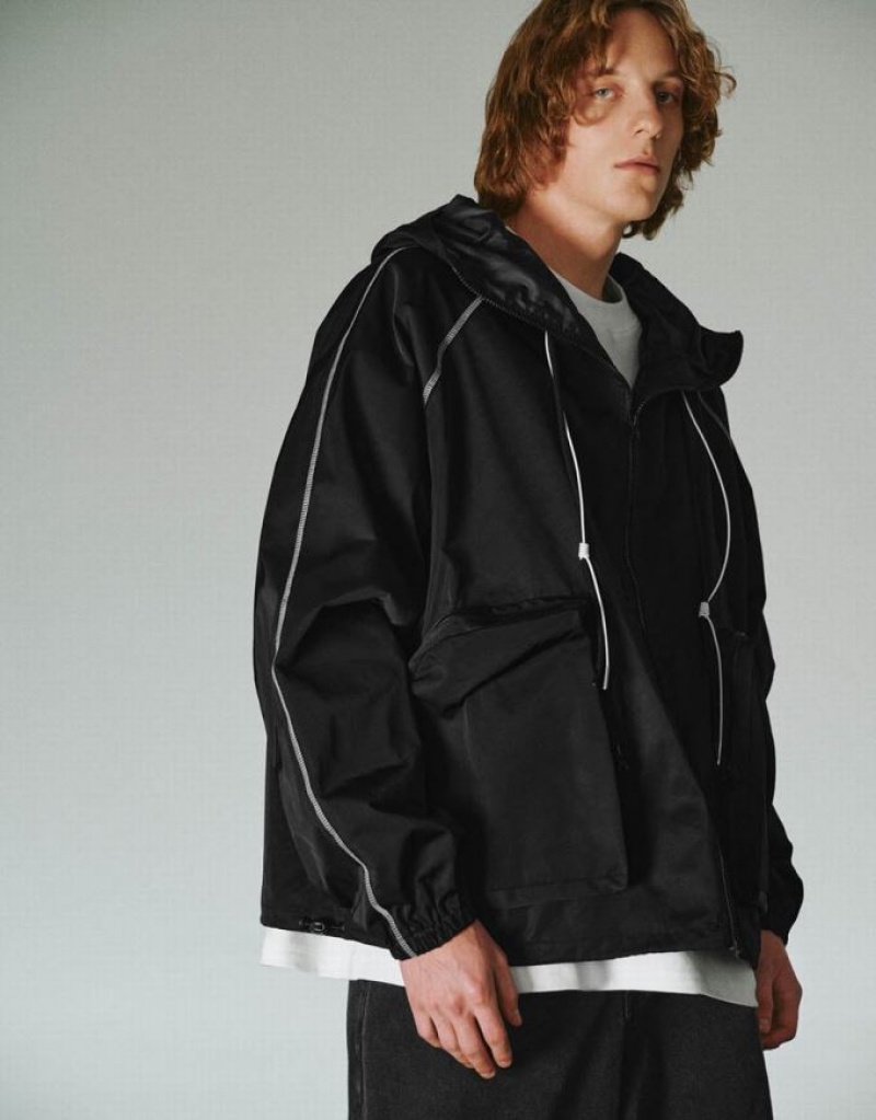 Urban Revivo ジッパー Front Oversized フーデッド ジャケット メンズ 黒 | 960873-NIZ