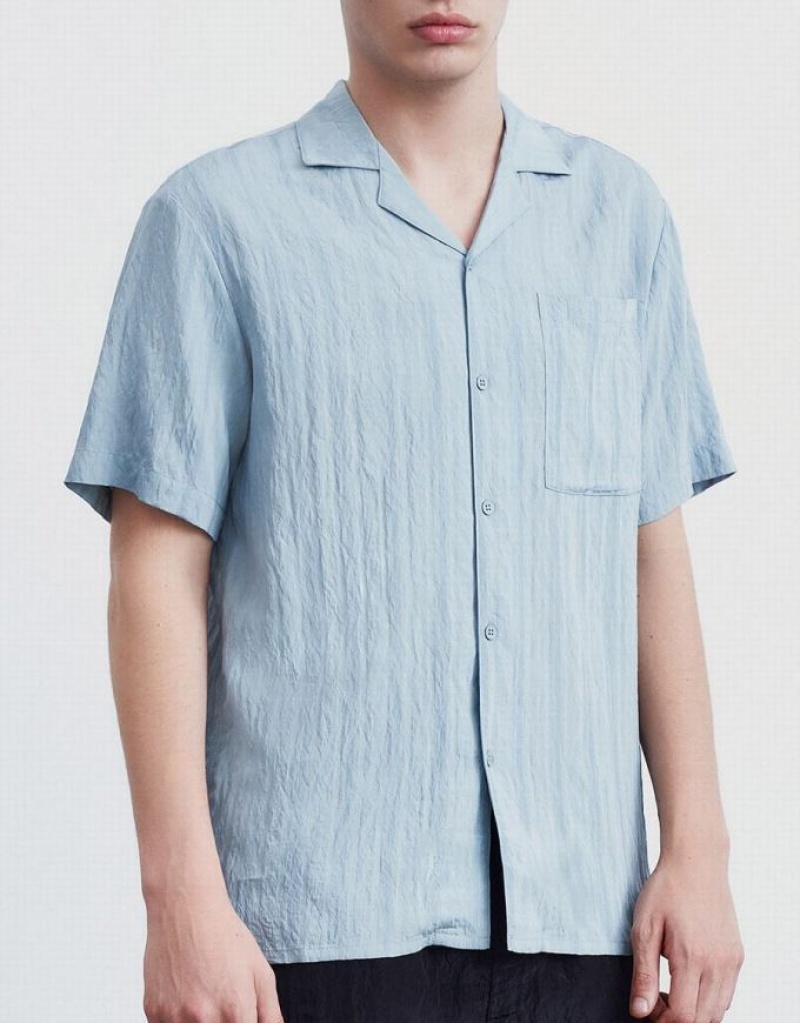 Urban Revivo ストライプ Short Sleeve シャツ メンズ 青 | 976142-HWD